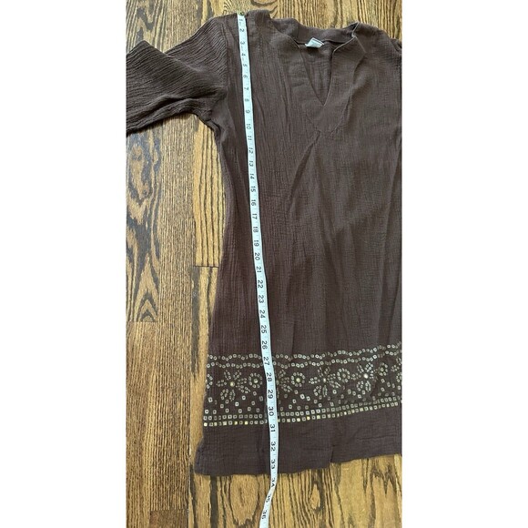 Baja Blue Swim Coverup 100% Cotton Gauzy Brown Sequin Detail Size Large Beach - Picture 8 of 8